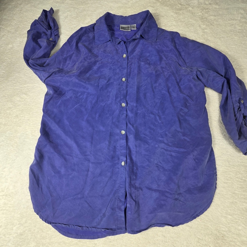 Chicos Blouse Womens Size 2 Shirt Long Sleeve Button Up Collar Purple Coast